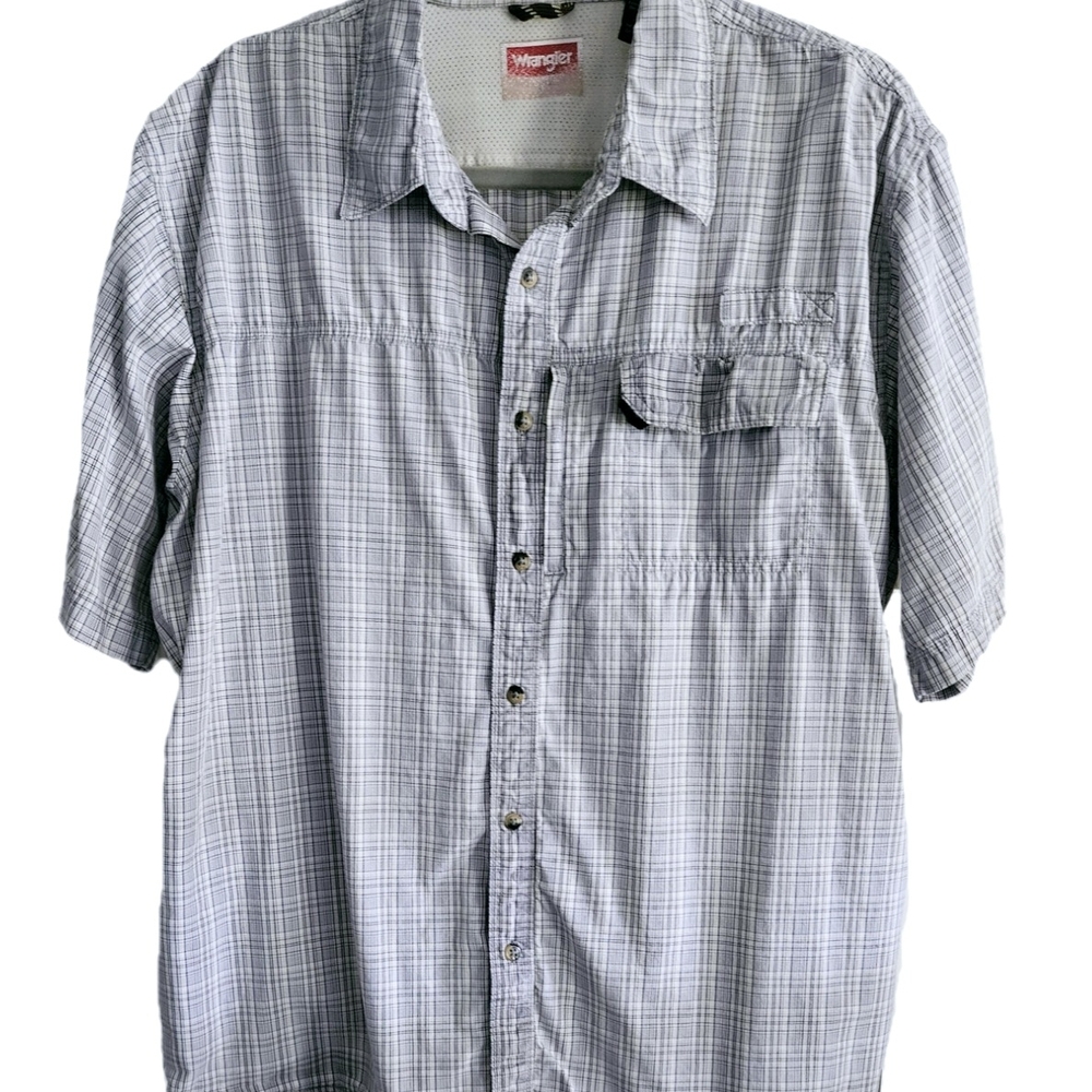 WRANGLER Button Down Casual Shirt Wrangler Gray Plaid Men's Shirt